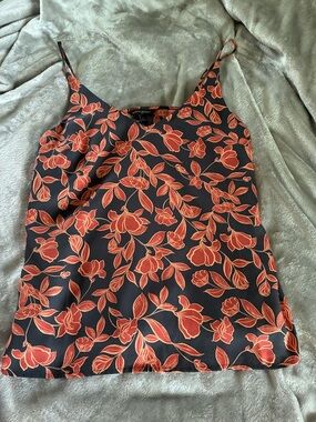 Banana Republic Black Tank with Coral Floral Print